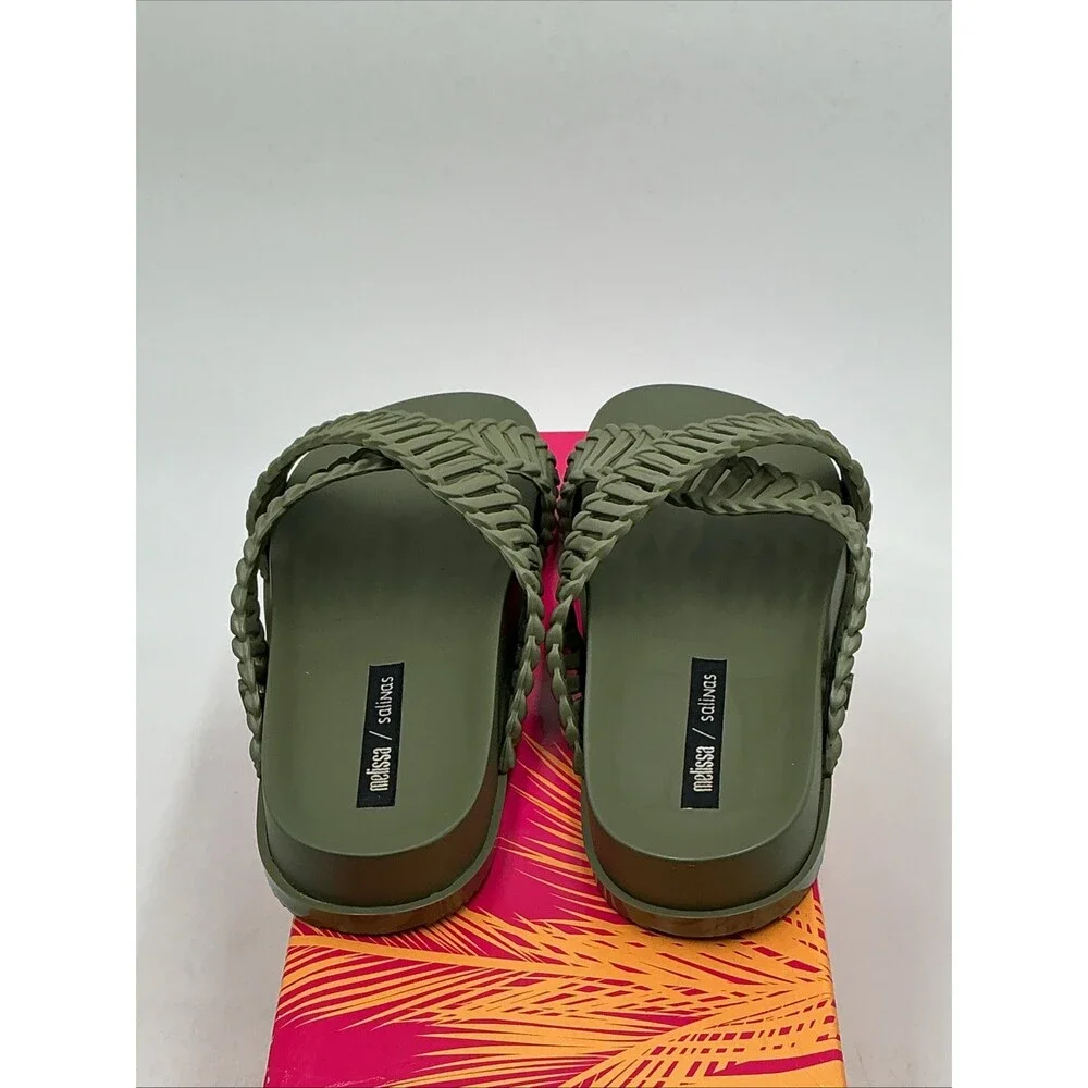 Melissa Olive Green Woven Slide Sandals